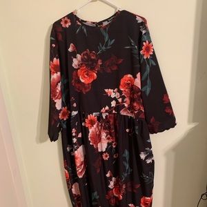Boohoo Black Floral Ruffle Midi Dress sizes 22or24